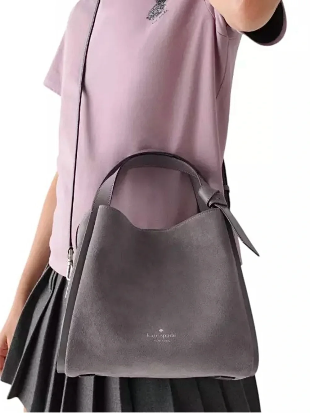 Kate Spade Knott Suede Convertible Carryall Crossbody Satchel Grey Retail $348
